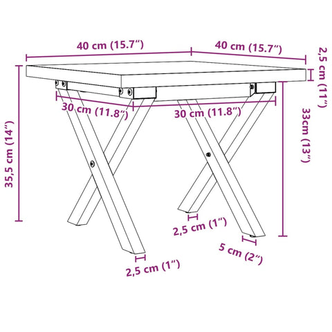 vidaXL Couchtisch X-Gestell 40x40x35,5 Massivholz Kiefer und Gusseisen