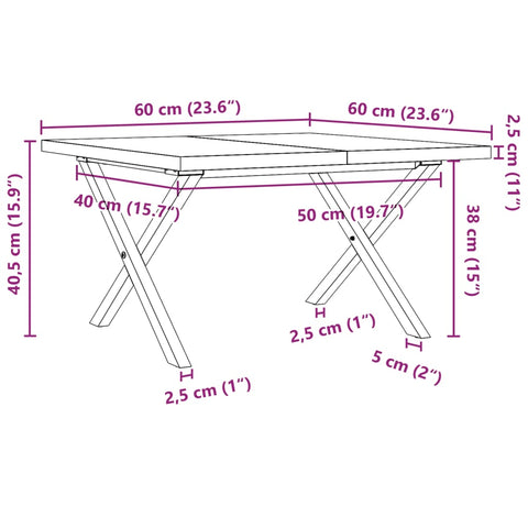 vidaXL Couchtisch X-Gestell 60x60x40,5cm Massivholz Kiefer & Gusseisen