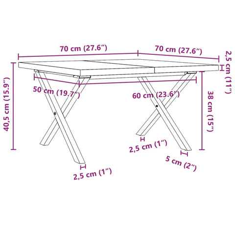 vidaXL Couchtisch X-Gestell 70x70x40,5cm Massivholz Kiefer & Gusseisen