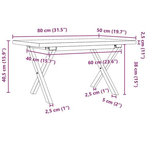 vidaXL Couchtisch X-Gestell 80x50x40,5cm Massivholz Kiefer & Gusseisen