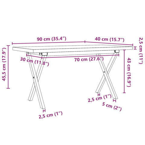 vidaXL Couchtisch X-Gestell 90x40x45,5cm Massivholz Kiefer & Gusseisen