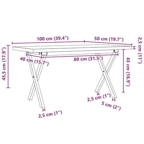 vidaXL Couchtisch X-Gestell 100x50x45,5 cm Massivholz Kiefer Gusseisen