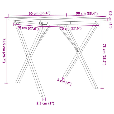 vidaXL Esstisch X-Gestell 90x90x75,5 Massivholz Kiefer und Gusseisen