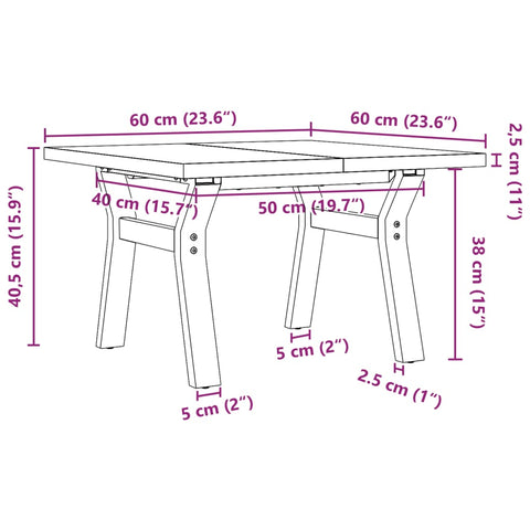 vidaXL Couchtisch Y-Gestell 60x60x40,5cm Massivholz Kiefer & Gusseisen