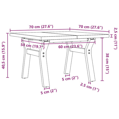 vidaXL Couchtisch Y-Gestell 70x70x40,5cm Massivholz Kiefer & Gusseisen