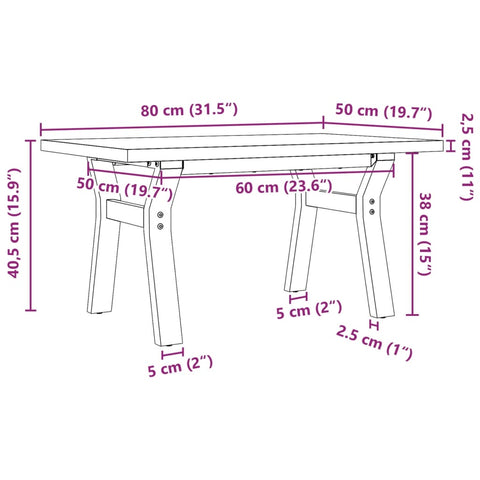 vidaXL Couchtisch Y-Gestell 80x50x40,5cm Massivholz Kiefer & Gusseisen