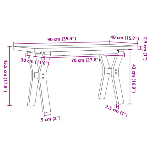 vidaXL Couchtisch Y-Gestell 90x40x45,5cm Massivholz Kiefer & Gusseisen