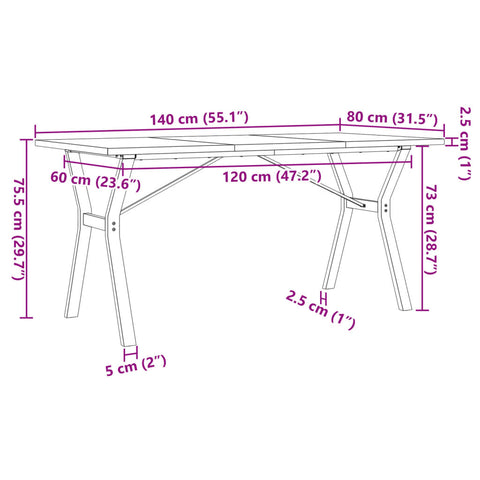 Esstisch Y-Gestell 140x80x75,5 cm Massivholz Kiefer & Gusseisen