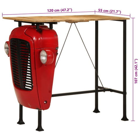 Bartisch Traktor Rot und Braun 55x120x107 cm Massivholz Mango