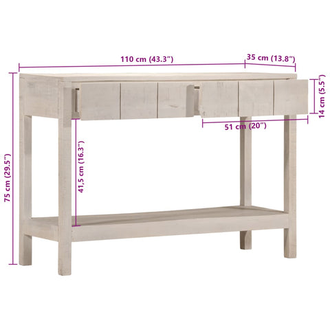 vidaXL Konsolentisch Weiß 110x35x75 cm Massivholz Mango