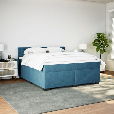 vidaXL Boxspringbett mit Matratze Blau 180x200 cm Samt