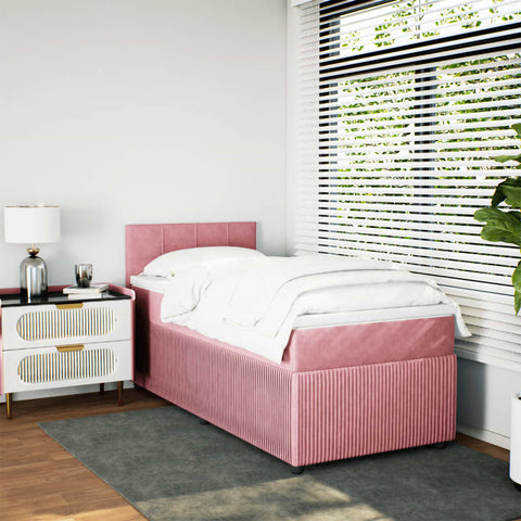 vidaXL Boxspringbett mit Matratze Rosa 90x190 cm Samt