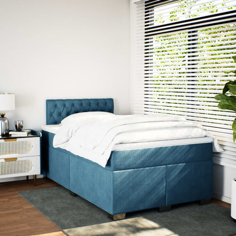 vidaXL Boxspringbett mit Matratze Blau 120x190 cm Samt