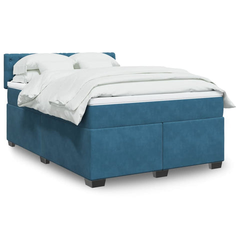 Boxspringbett mit Matratze Blau 140x190 cm Samt