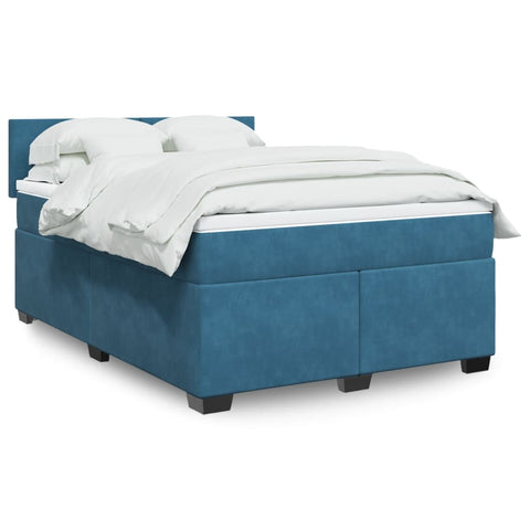 Boxspringbett mit Matratze Blau 140x200 cm Samt