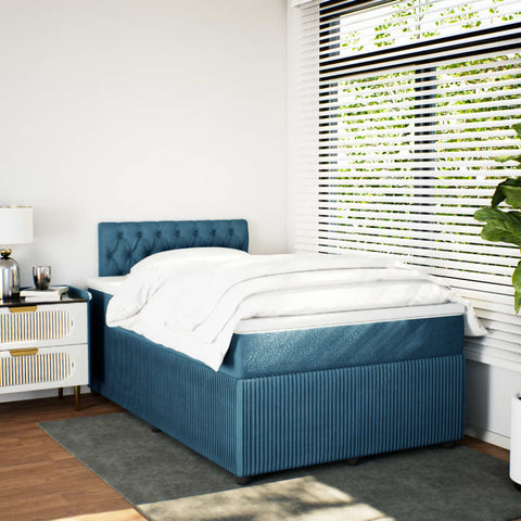 vidaXL Boxspringbett mit Matratze Blau 120x200 cm Samt