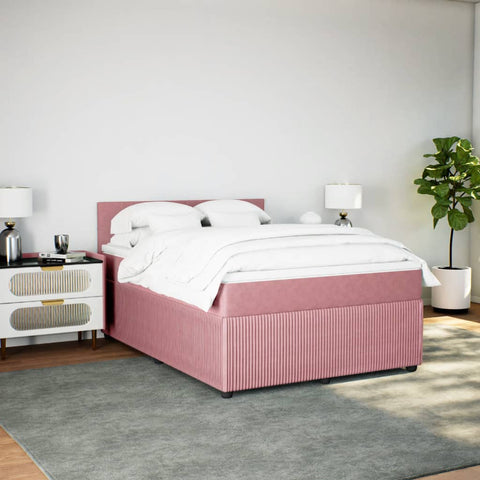 Boxspringbett mit Matratze Rosa 140x190 cm Samt