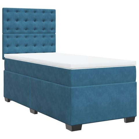 vidaXL Boxspringbett mit Matratze Blau 90x190 cm Samt