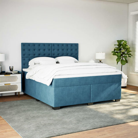 vidaXL Boxspringbett mit Matratze Blau 180x200 cm Samt