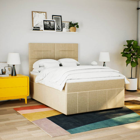 vidaXL Boxspringbett mit Matratze Creme 160x200 cm Stoff