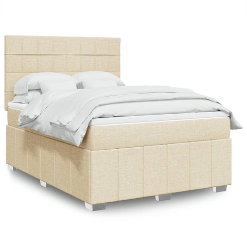 vidaXL Boxspringbett mit Matratze Creme 160x200 cm Stoff