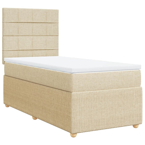 vidaXL Boxspringbett mit Matratze Creme 100x200 cm Stoff