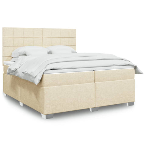 vidaXL Boxspringbett mit Matratze Creme 200x200 cm Stoff