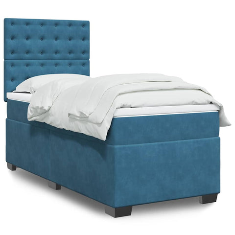 vidaXL Boxspringbett mit Matratze Blau 90x200 cm Samt