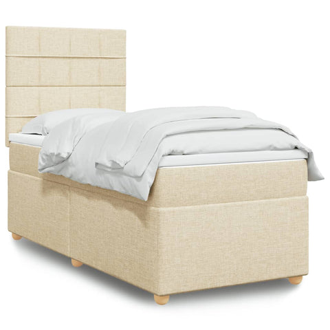 vidaXL Boxspringbett mit Matratze Creme 100x200 cm Stoff