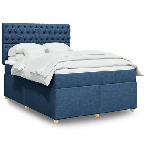 vidaXL Boxspringbett mit Matratze Blau 160x200 cm Stoff