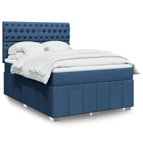 vidaXL Boxspringbett mit Matratze Blau 160x200 cm Stoff