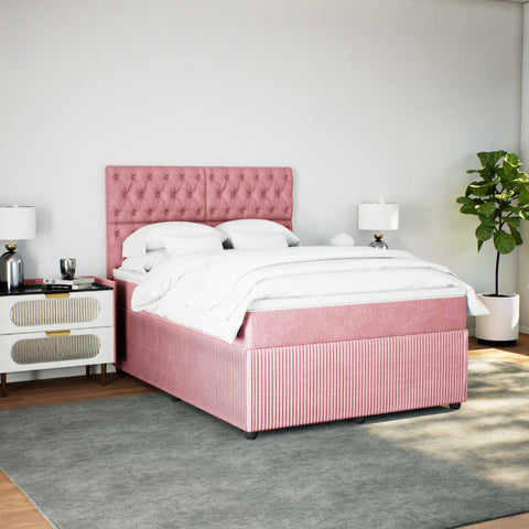 Boxspringbett mit Matratze Rosa 140x190 cm Samt