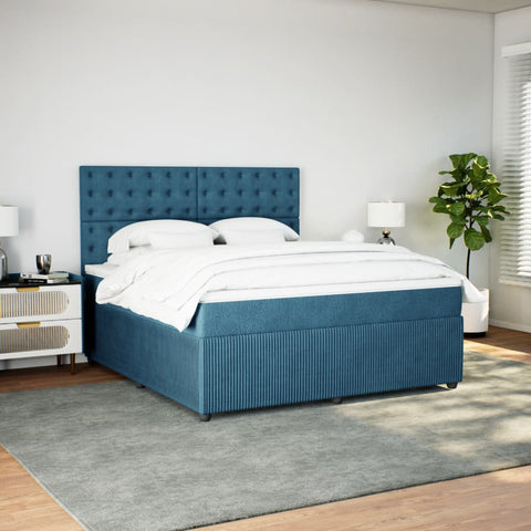 vidaXL Boxspringbett mit Matratze Blau 180x200 cm Samt