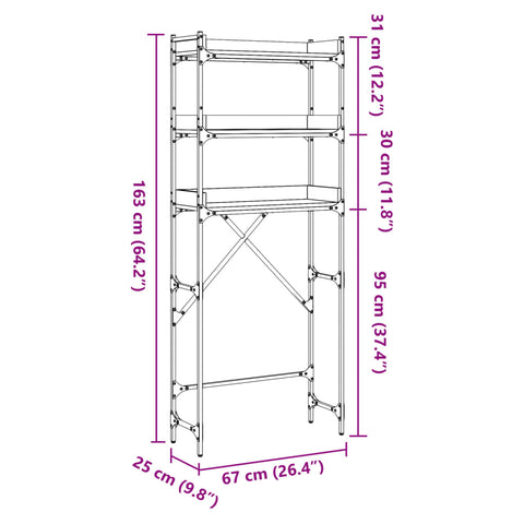 vidaXL Waschmaschinenregal Sonoma-Eiche 67x25x163 cm Holzwerkstoff