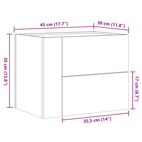 vidaXL Wand-Nachttisch Schwarz 45x30x35 cm