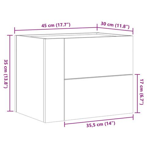 vidaXL Wand-Nachttisch Betongrau 45x30x35 cm