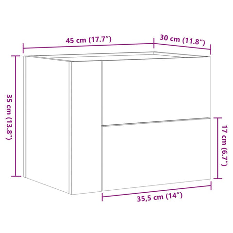 vidaXL Wand-Nachttisch Grau Sonoma 45x30x35 cm