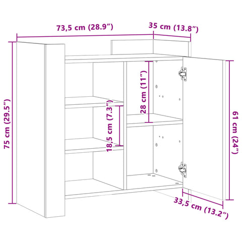 vidaXL Sideboard Weiß 73,5x35x75 cm Holzwerkstoff