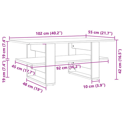 vidaXL Couchtisch Weiß 102x55x42 cm Holzwerkstoff