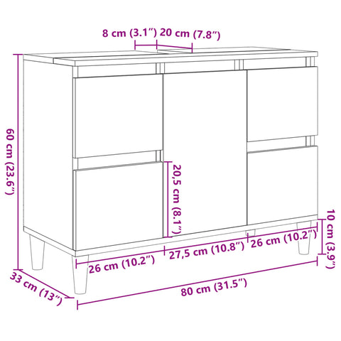 vidaXL Waschbeckenunterschrank Sonoma-Eiche 80x33x60 cm Holzwerkstoff