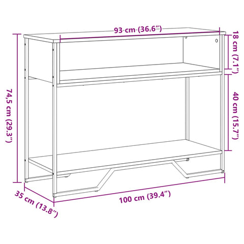 vidaXL Konsolentisch Grau Sonoma 100x35x74,5 cm Holzwerkstoff