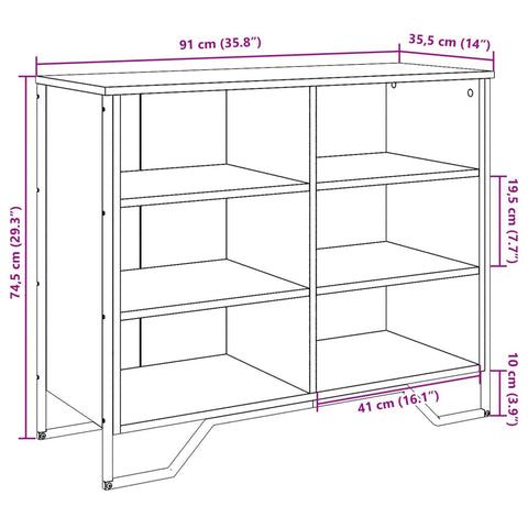 vidaXL Sideboard Sonoma-Eiche 91x35,5x74,5 cm Holzwerkstoff