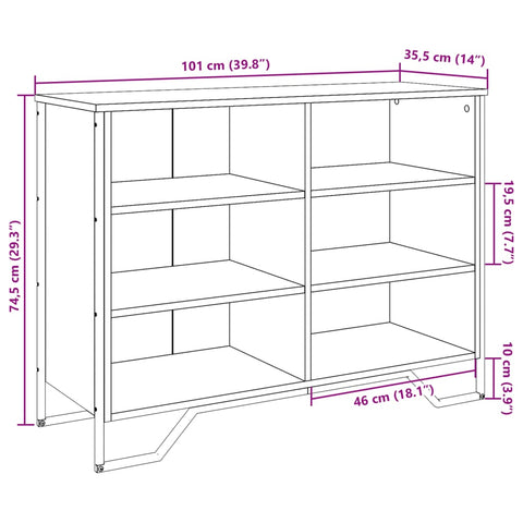 vidaXL Sideboard Sonoma-Eiche 101x35,5x74,5 cm Holzwerkstoff