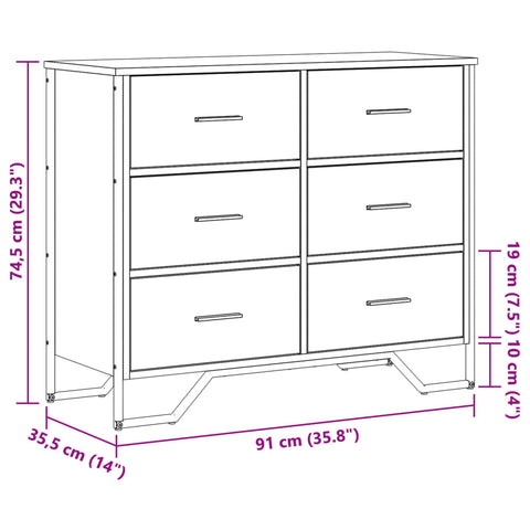 vidaXL Kommode Braun Eichen-Optik 91x35,5x74,5 cm Holzwerkstoff