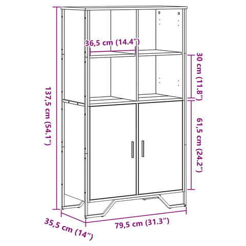 vidaXL Highboard Grau Sonoma 79,5x35,5x137,5 cm Holzwerkstoff