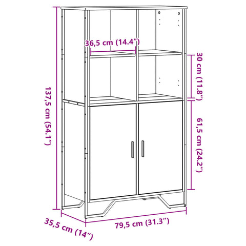 vidaXL Highboard Eichen-Optik 79,5x35,5x137,5 cm Holzwerkstoff