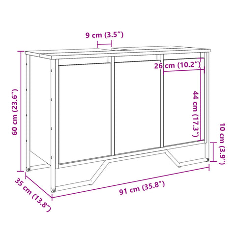 vidaXL Waschbeckenunterschrank Sonoma-Eiche 91x35x60 cm Holzwerkstoff