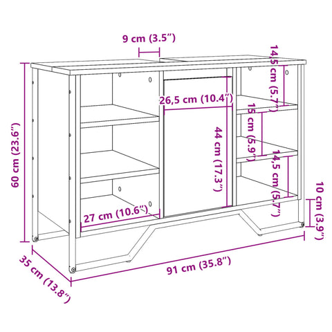 vidaXL Waschbeckenunterschrank Sonoma-Eiche 91x35x60 cm Holzwerkstoff