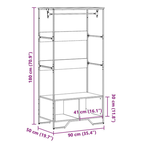 vidaXL Kleiderständer Grau Sonoma 90x50x180 cm Holzwerkstoff