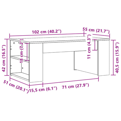 vidaXL Couchtisch Sonoma-Eiche 102x55x42 cm Holzwerkstoff